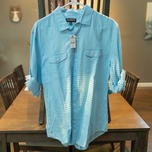 Express Blue Button Down Shirt NWT Large
